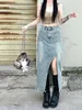 Jupes Design coréen Jupe longue en jean pour femmes Vintage High Wasit Jeans Side Split A-line Maxi