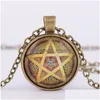 Collane con ciondolo Moda Vintage Misterioso Pentagramma Cerchio Medaglioni di vetro per donne e uomini Uni Stregoneria Collana Gioielli Regalo D Dht8A