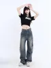 Damen Jeans QWEEK Streetwear Vintage Cargo Frauen Y2K 90er Jahre Retro Weites Bein Denim Hose Übergroße Harajuku Hip Hop Punk Grunge Hose
