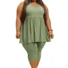Women's Plus Size Pants Summer Two Piece Clothing Sexy Sleeveless Fashion Draped Solid Color Casual Loose Short Suit drop 230705