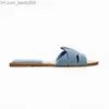 Dress Shoes TRAF summer 2023 blue Denim slippers women's apartment sandals round toe women's casual slippers women's beach slippers flat shoes Z230710