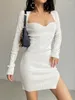 Casual Jurken Effen Vrouwen Lange Mouw Mini Jurk Bodycon Sexy Party Elegante Streetwear 2023 Herfst Winter Club Zwart Wit Kleding