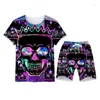 Men's Tracksuits Summer 3D Skull Pattern Men Clothing 2 Piece Outfit Of Sportswear Short Sleeve Streetwear Fashion Oversized T-shirt Set