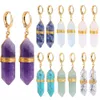 Boucles d'oreilles pendantes en forme de fil fait à la main pour femmes, boucles d'oreilles hexagonales en pierre naturelle violette pour femmes