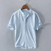 Men's Casual Shirts V-neck Linen Men Clothing Summer T Streetwear Tops Short Sleeve