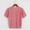 Damen-T-Shirts, rosa, dünnes Strickhemd, duftendes, rhombisches, dunkles Blumen-Rundhals-Kurzarm-T-Shirt für Damen, 2023, Sommer, doppelter Schulterknopf