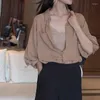 Женские блузки Lucyever Vintage Khaki Loose 2023 Случайные рубашки для кармана.