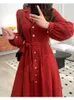 Robes décontractées 2023 robe rouge à manches longues tempérament haut de gamme sens français vêtements pour femmes automne et hiver