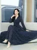 Sıradan Elbiseler Kadın Şifon Çiçek Elbiseleri 2023 Bahar Sonbahar Uzun Kollu Midi Tunikler Vintage Zarif Moda Gece Şık Parti Elbise