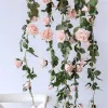 2m Fiori artificiali Rose Ivy Vine Decorazione Real Touch Fiore di seta String Home Hanging Garland Party Wedding Decor 220804