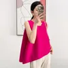 Serbatoi da donna Miyake Top a pieghe Estate allentata irregolare Gilet senza maniche T-shirt Abiti Coreani Alta moda estetica Abbigliamento donna