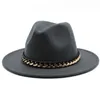 High-Quality Casual fashion Men Women Wide Brim Wool Felt Fedora Panama Hat Buckle Jazz Trilby Cap Party Formal Top Hat