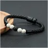 Bracciali con ciondoli Uomo in vera pelle Lava Rock Bead Staffe per donna Turchese naturale Diffusore di olio essenziale Pietra Fibbia magnetica Dhso8