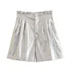 Shorts femininos femininos 2023 moda verão plissado saco de papel casual vintage pupd cintura bolso chique feminino pantalones mujer