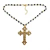 Pendentif Colliers Gothique Grande Croix Détaillée Cristal Noir Collier Ras Du Cou Perle Crucifix Chapelet 2023 Mode Charme Déclaration Femmes Bijoux