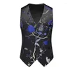 Men's Vests Men Suit Vest Coat Roses Pattern Bright Jacquard Fabric Party Luxury Design Causal Fashion Slim Fit 5XL 6XL