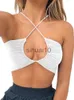 Gör-det-själv-tankar Camis Sexig Criss Cross Sling Sling Basic fluga Crop Top J230706