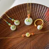 Ketting oorbellen set origineel natuurlijk hetian witte jade sieraden Chinees uniek oud goud vakmanschap jubileum cadeau