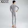 Swim Wear XCKNY Satin glossy men front zipper long sleeved trousers tights silk smooth surfing suit yoga sportswear multi purpose bodysuit 230705