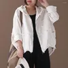 Women's Jackets 2023 Autumn Pattern Office Lady Style Large Size Solid Color Vintage Washed Hooded Collar Full Sleeve Denim Coat 638