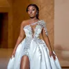 Роскошные атласные платья с бисером с высокой щелью сексуально vestidos de novia african одно плечо свадебные платья на заказ