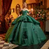 Grünes glänzendes Ballkleid Quinceanera-Kleider Abschlussball-Abschlussball-Kleider Spitze 3D-Blumen-Prinzessin Sweet 16 Dress Vestidos de 15 Anos