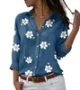 Sonbahar kadın gömlek çiçek baskı uzun kollu gömlek kadın rahat bluzlar