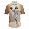メンズカジュアルシャツ興味深いイエスバスケットボール 3D プリントシャツ夏のクラシックボタンファッション半袖