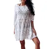 Women's Swimwear Cover Up Quick Drying Bikini Lace-up Loose Fit See-through Embroidery Pattern Lace