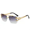 Double beam cut edge square frameless glasses sunglasses for men's new fashion leopard trend sunglasses