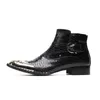 Italian Type Handmade Men's Iron Toe Snake Skin Genuine Leather Men Botas Hombre Punk Fashion Party Boots