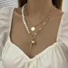 Hänge Halsband Choker Halsband För Kvinnor Kreativ Design Guld Färg Kedja Imitation Pärl Nyckelben Ball Smycken Artiklar