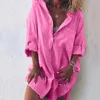 Robes décontractées grande taille bouton lin robe au genou élégant printemps Streetwear vêtements Y2k pour les femmes longues chemises Vestidos