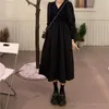Sıradan Elbise Elbise M-4XL Siyah Uzun Fener Kollu Bir Çizgi Orta Buzağı Bahar Sonbahar Zarif Moda Vintage Fransız Tarzı Vestidos Sokak Giyim