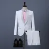 Herrenanzüge, Blazer, Party, formelle Business-Terno-Hochzeit, eleganter Anzug, dreiteilig, schmal, weiß, professionelles Bräutigamkleid mit Fliege 230705