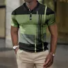 Męskie koszulki polo Męska koszulka polo z krótkim rękawem Koszulka golfowa 3D z nadrukiem Top w paski Letnia męska koszulka polo na co dzień Street Odzież męska T-shirt Bluzka 230705
