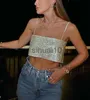 DIY czołgi Camis kobiety seksowny gotycki krótki Top Backless Bling metalowe cekiny błyszczące śliczne kamizelka bez rękawów Rhinestone Night Club Party letnia koszulka J230706