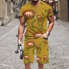 Agasalhos masculinos Conjuntos de tendências de verão Calções de praia casuais Flores de plantas tropicais Impressão 3D Terno curto Comum T-shirt com decote em O Ternos de 2 peças