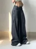 Pantaloni da donna Capris HEYounGIRL Vita asimmetrica Pantaloni dritti larghi Pantaloni arricciati grigio scuro Pantaloni a gamba larga Pantaloni da abito di moda femminile Coreano J230705