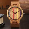 Wristwatches Zebra Wood Quartz Wristwatch Colorful Stripes Line Minimalist Dial Mens Wooden Watches Fashion Brown Lether Band Scale Watch