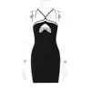 Casual Dresses Transparent Mesh Sexy Black Dress Women Sleeveless Backless Bodycon Mini 2023 Summer Short Tight Nigth Club