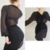 Stage Wear Black Mesh Latin Dance Cardigan Women Long Sleeves Shirts Practice Clothing Loose Rumba See Through Dress DNV18081