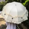 Paraplu Zon Kant Paraplu Regen Vrouwen Zonnebrandcrème Opvouwbare Paraplu UV Clear Prinses Winddicht Decoratie Gift R230705