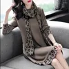 Casual Dresses Scarf Collar Mid-Length Sweater Skirt Oversized Knitted Women Dress Autumn Winter Long Sleeve Lady Pullover