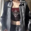 Débardeurs pour femmes Mall Gothique Strass Mesh Camisole Ourlet de laitue Grunge Y2k Sexy Patchwork Crop Tops Style Punk Femme Slim Streetwear