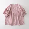 Women's Blouses Sweet Cotton Short Puff Ruffled Sleeve O Neck Shirt Mori Girl Japanese Vintage Edwardian Kawaii Cute Lolita Casual Top