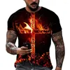 Camisetas masculinas Summer Crucifix Shirt 3D Printed Cross Manga Curta Tops Oversized Tee Homme Clothing Jesus Christ Camiseta Hombre