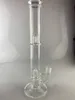 Bong Style fumer des narguilés Pipes à eau claires 16 pouces Joint de 18 mm ajouter un bol en corne, triple percs en ligne aux éclaboussures 4Inv, petites cornes à joint vers le bas