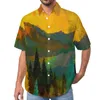 Camisas casuais masculinas Camisa Sunset Trees and Mountains Vacation Loose Hawaiian Streetwear Blusas Manga curta Gráfico Roupas grandes