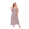 Women's Sleepwear 2055 Oversized Women Strapless Dress Spaghetti Strap Thin Female Pink With Print Sexy V Sleep Wear Home Light Clothes